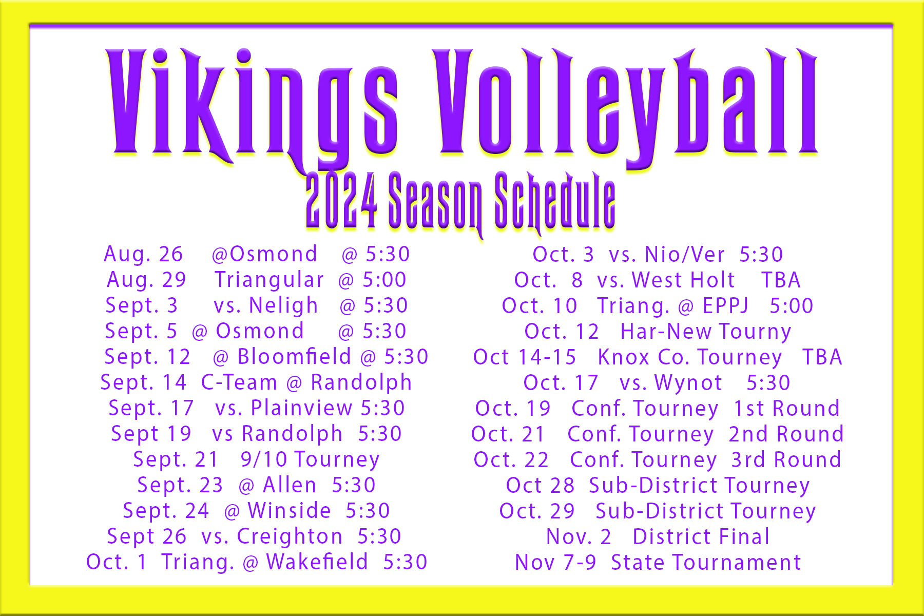 Volleyball Schedule