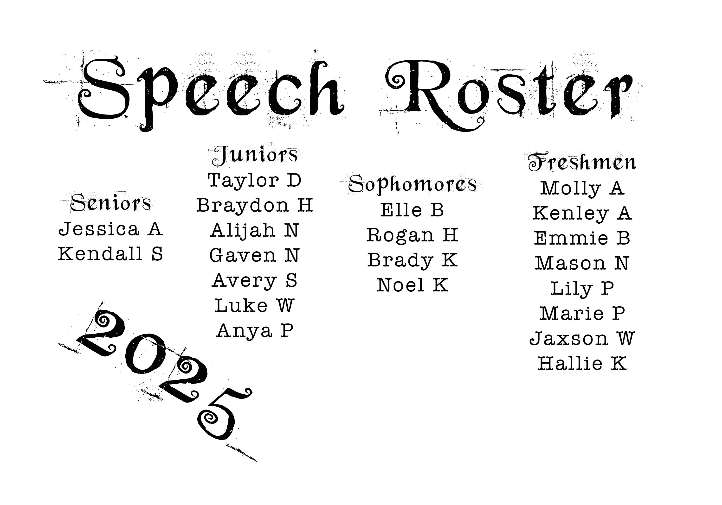 2025 Speech Roster