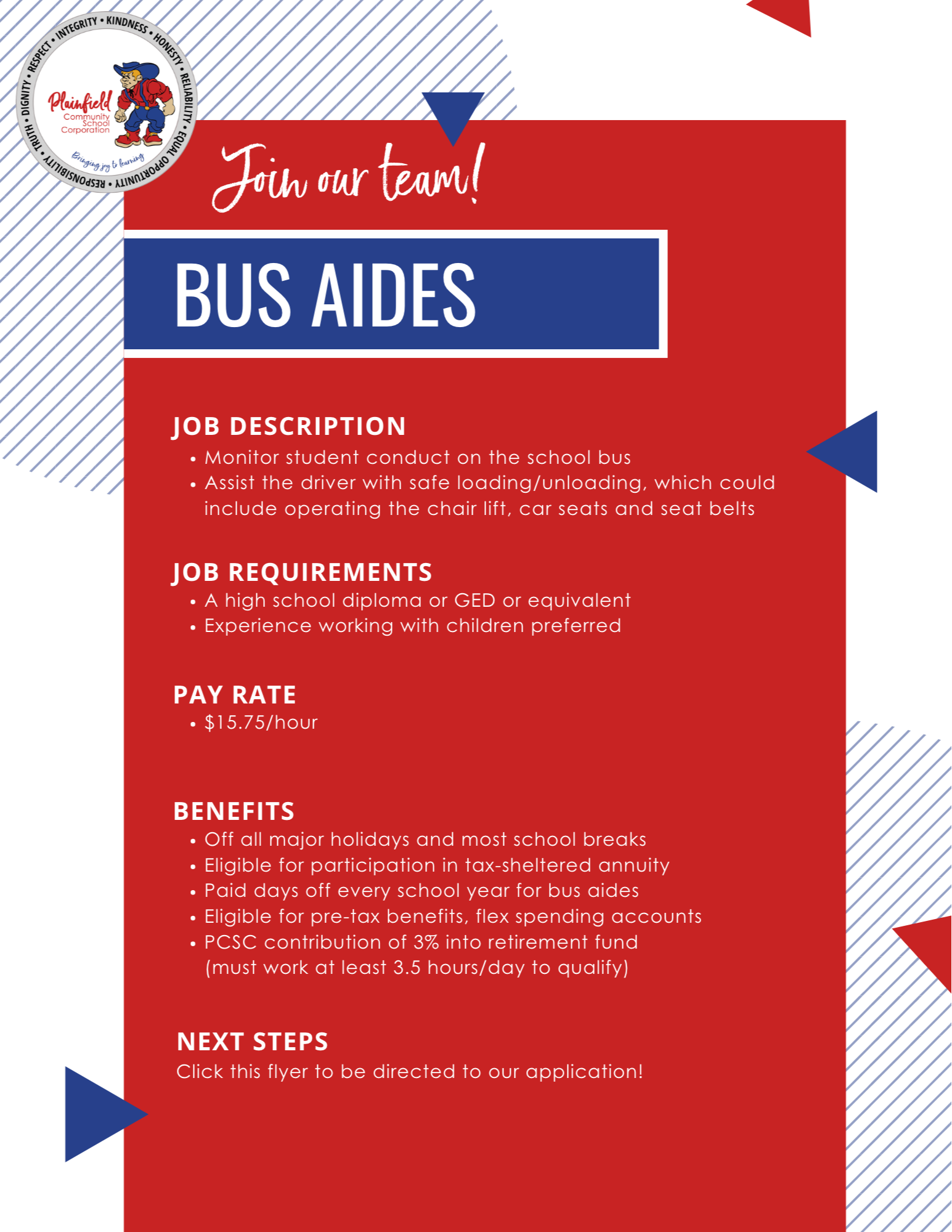 Information about being a Bus Aide with Plainfield Schools