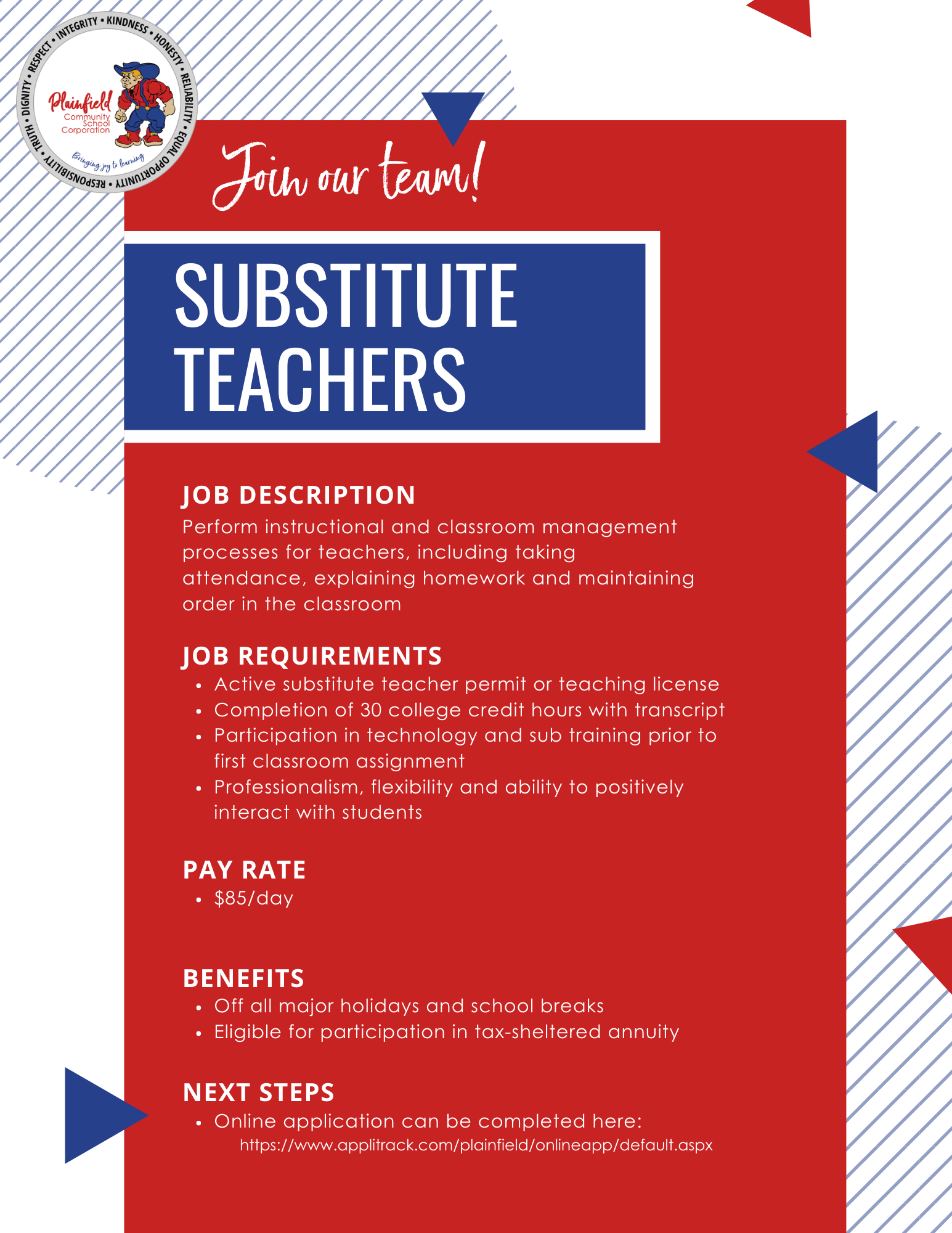 Information about being a substitute teacher in Plainfield Schools