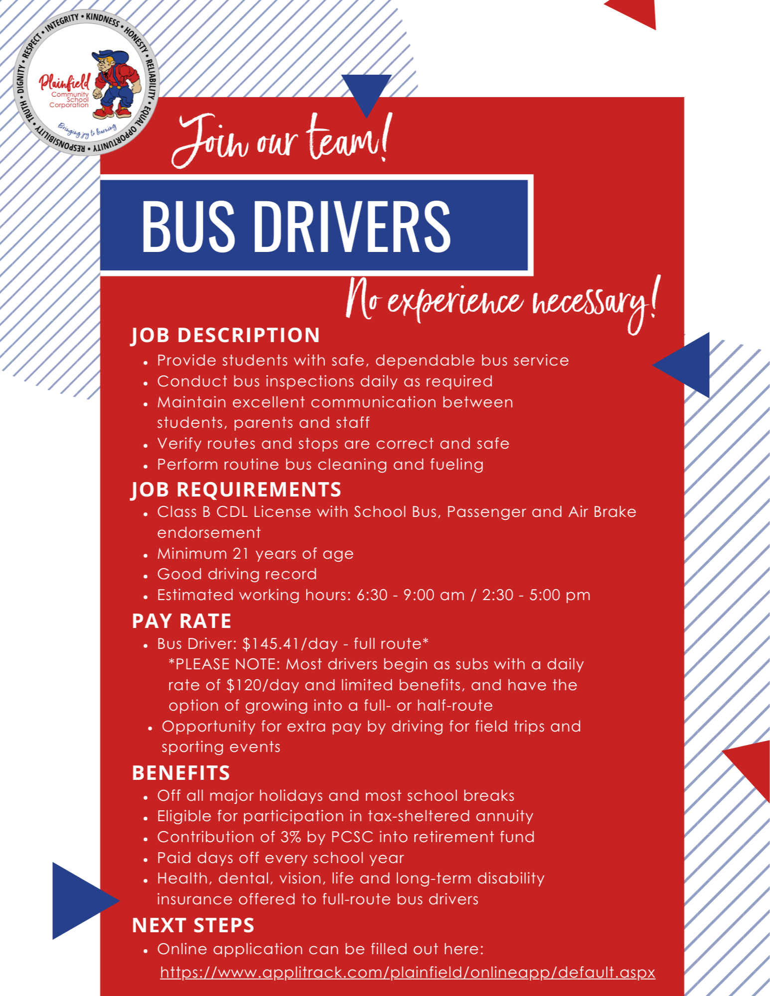 Details about being a bus driver with Plainfield Schools