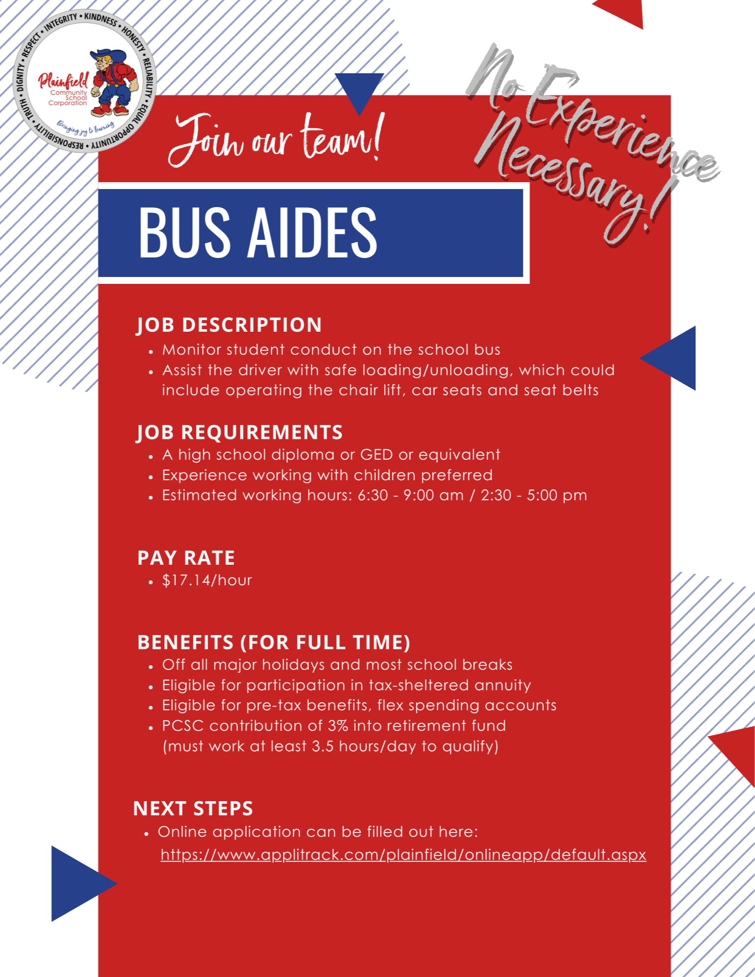 Information about being a Bus Aide with Plainfield Schools