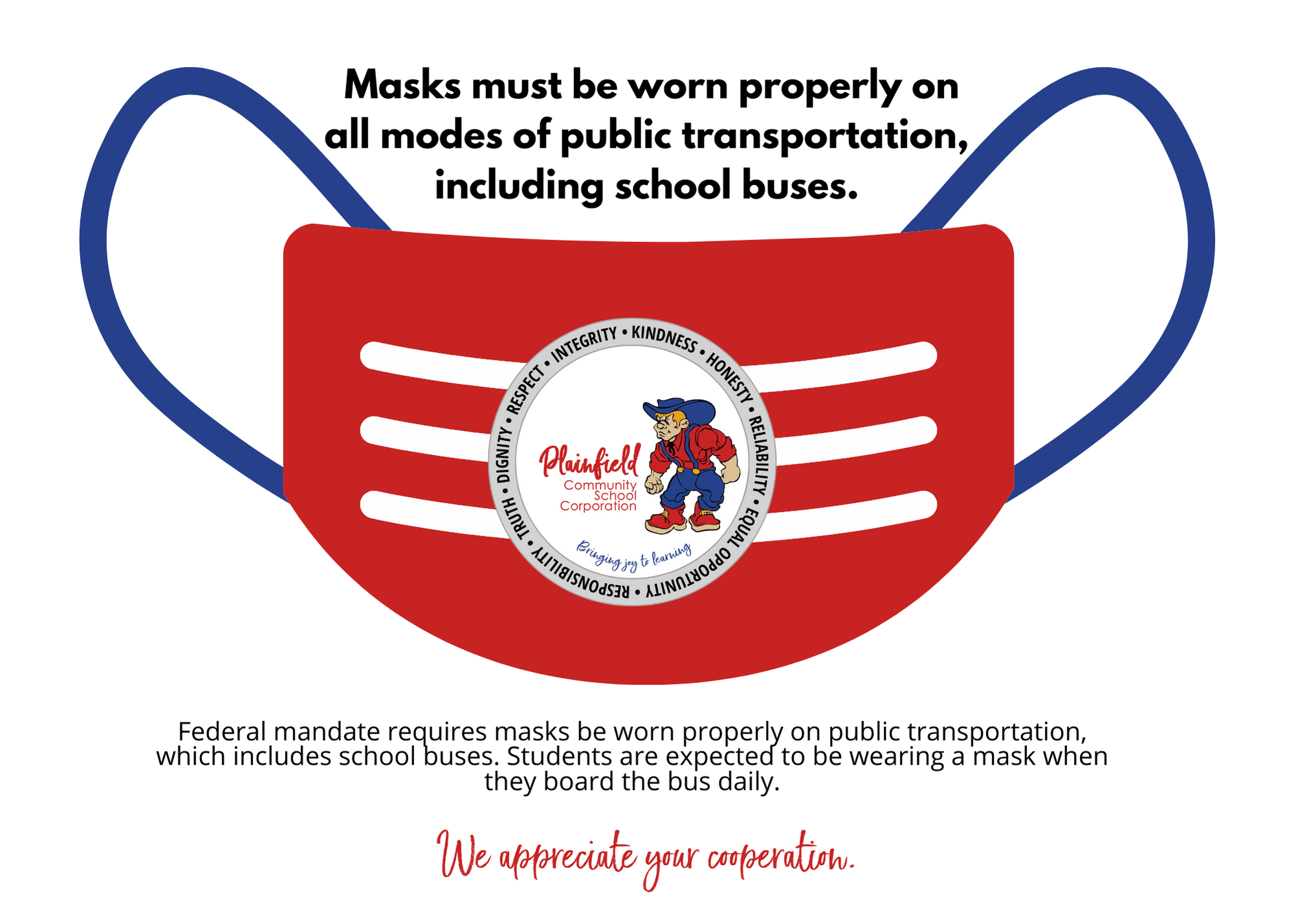 Masks must be properly worn on PCSC school buses