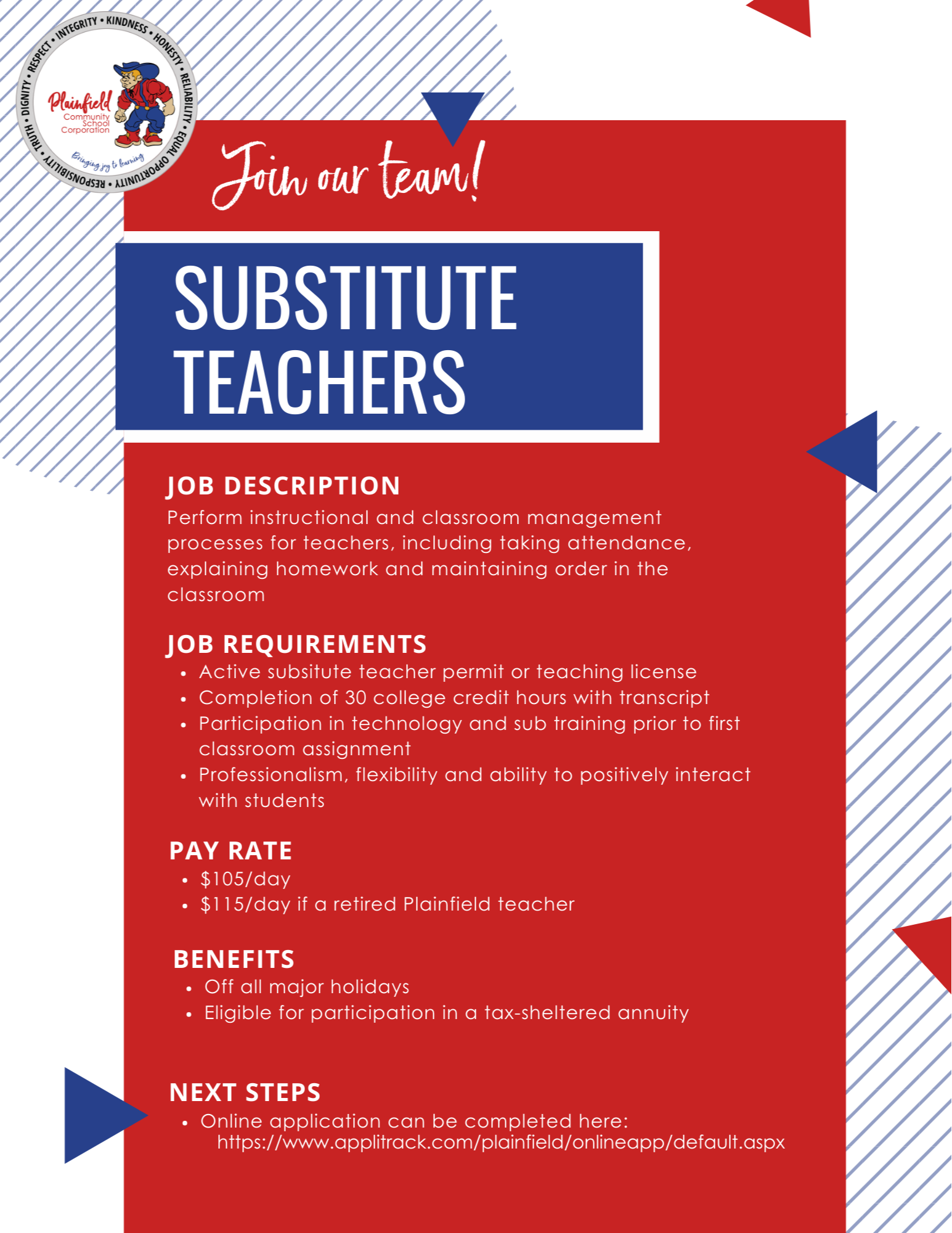 Information about being a substitute teacher in Plainfield Schools