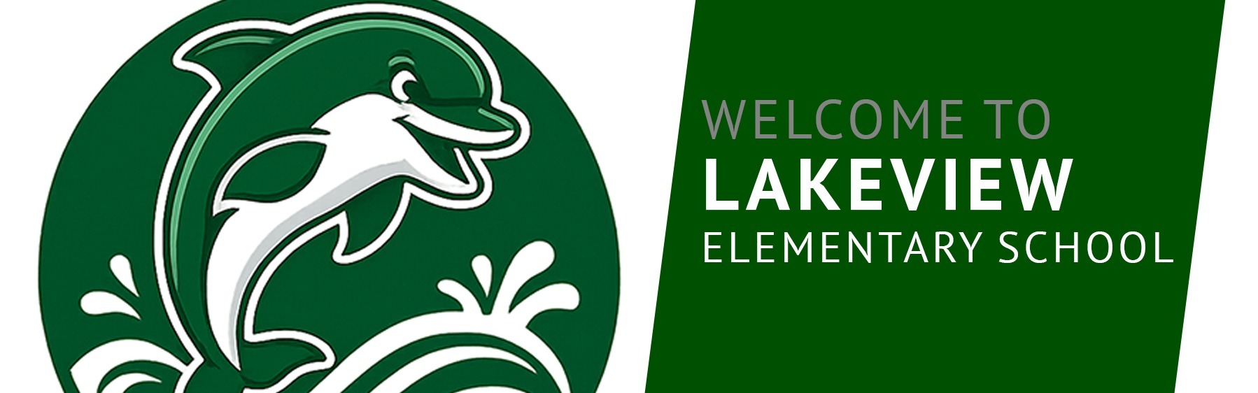 Lakeview Elementary School logo featuring a dolphin leaping over waves on a green and white background.