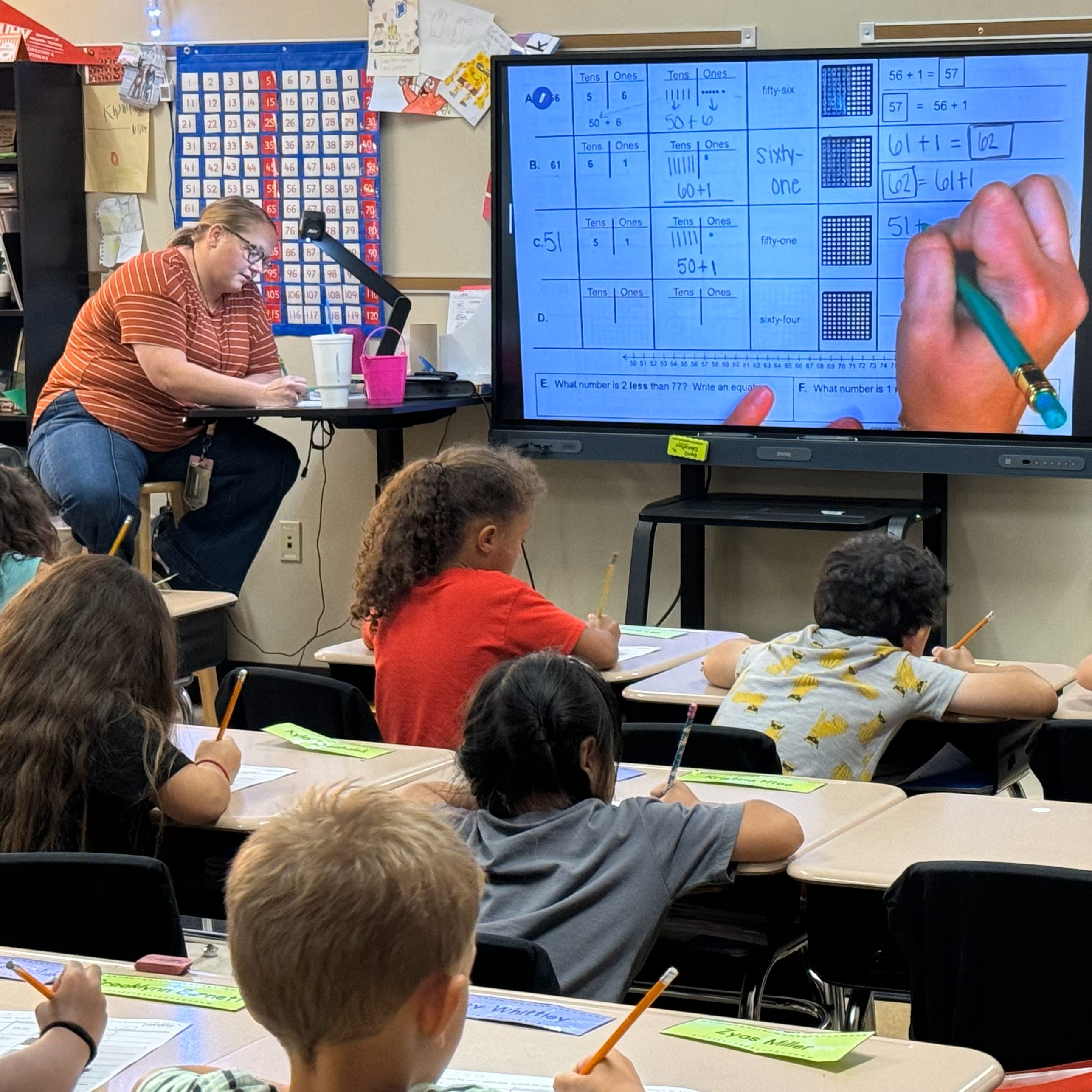 Garza teaching students with Display Board