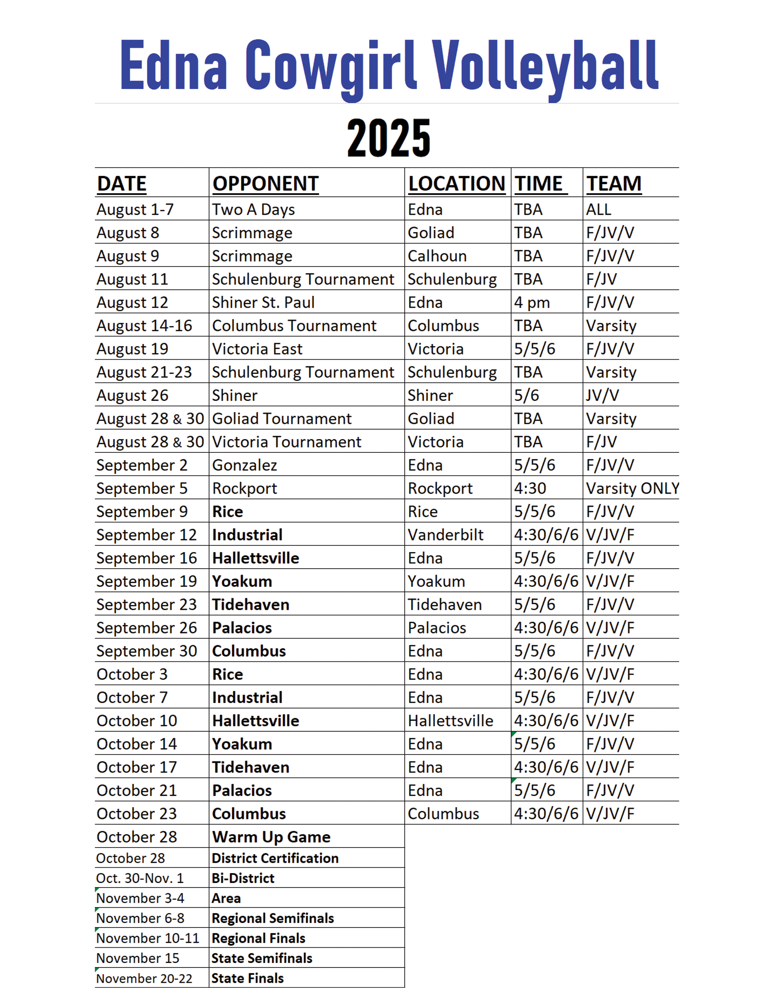 Cowgirls Volleyball Schedule