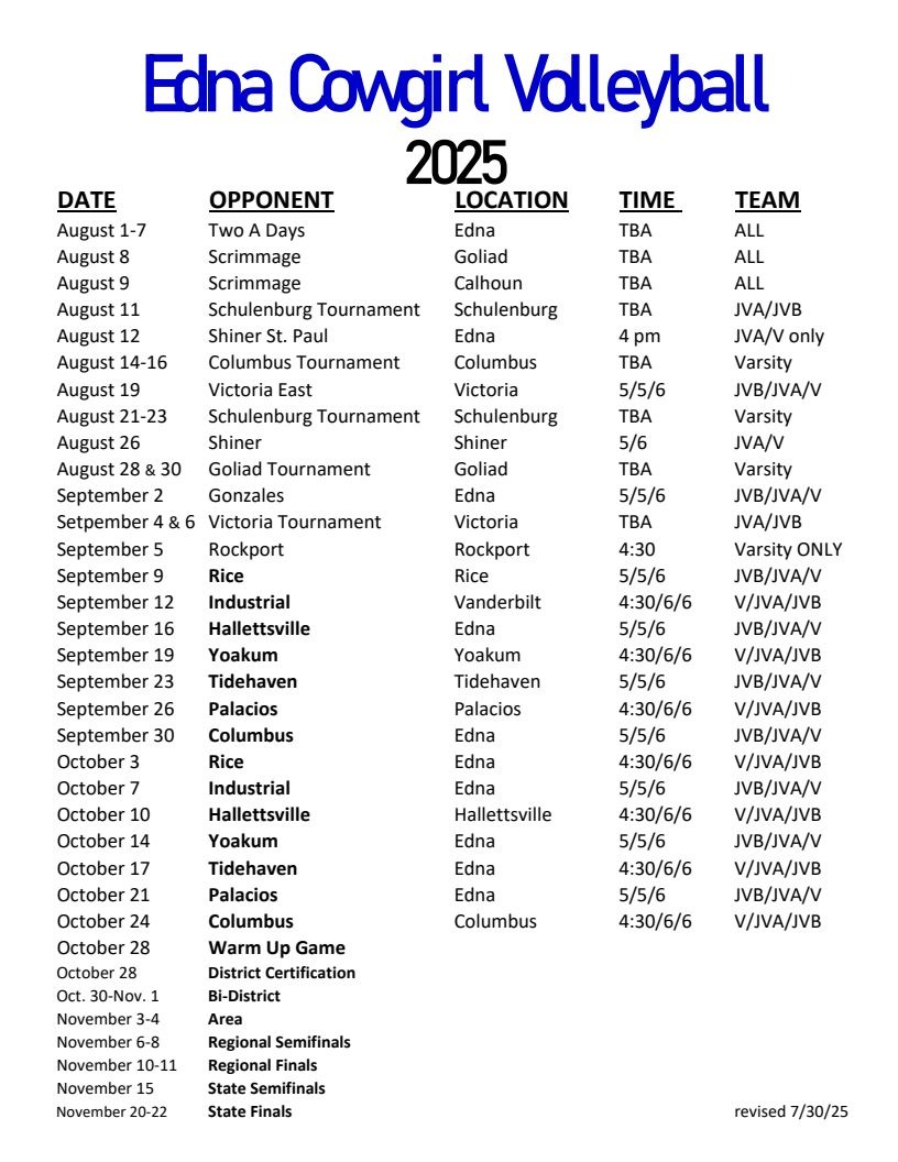 Cowgirls Volleyball Schedule