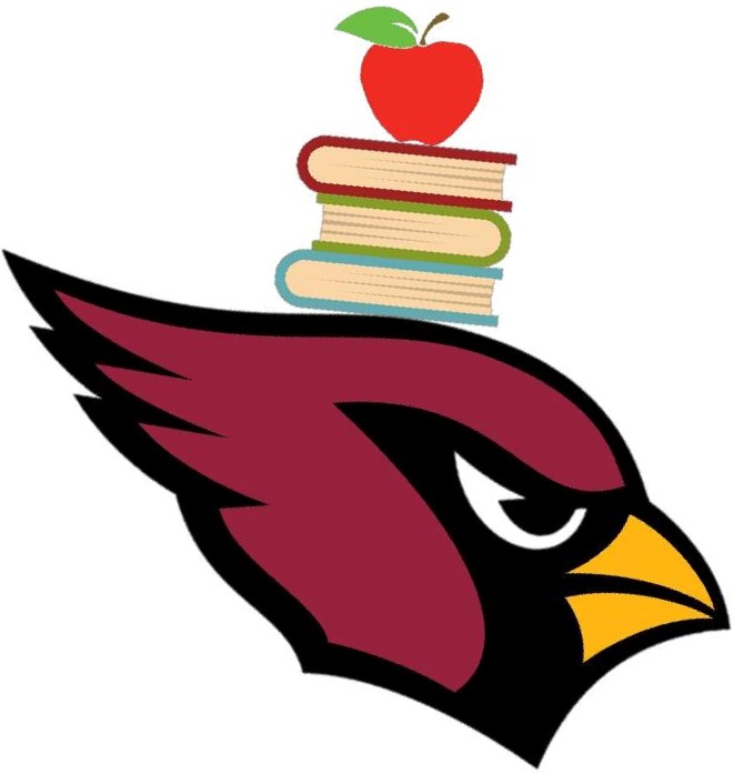 IMAGE OF A CARDINAL WITH BOOKS ON ITS HEAD.