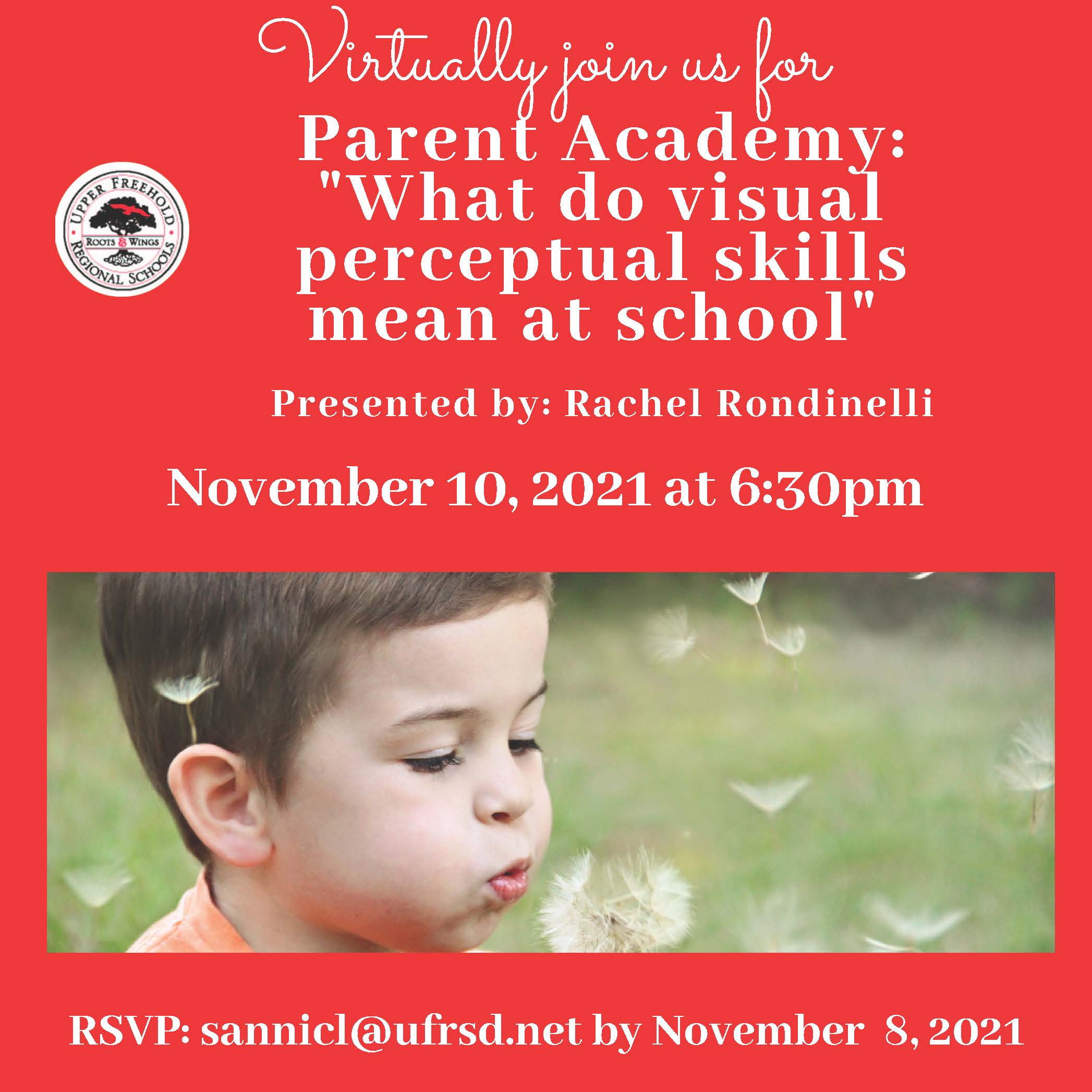 A flyer for a children's school with a picture of a boy blowing a