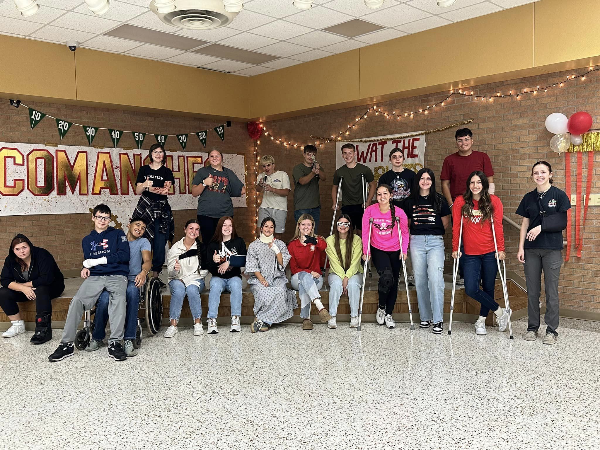 A group of students dressed in costumes