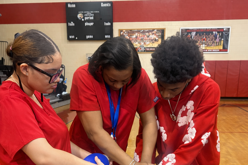 CPR training in the gymnasium