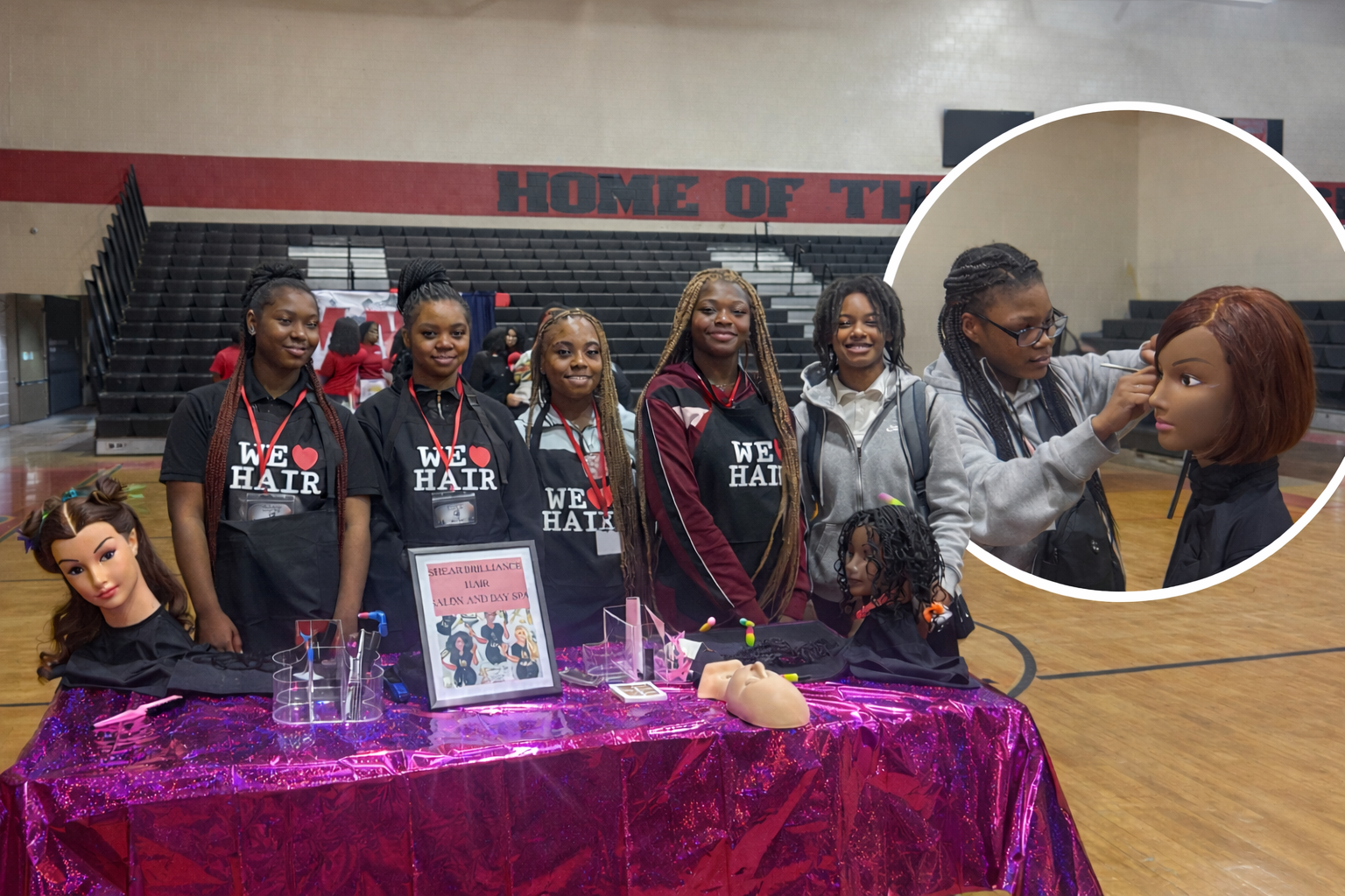 Students promoting the cosmetology program