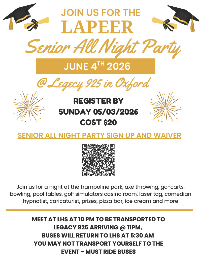 Senior All-Night Party invite and waiver
