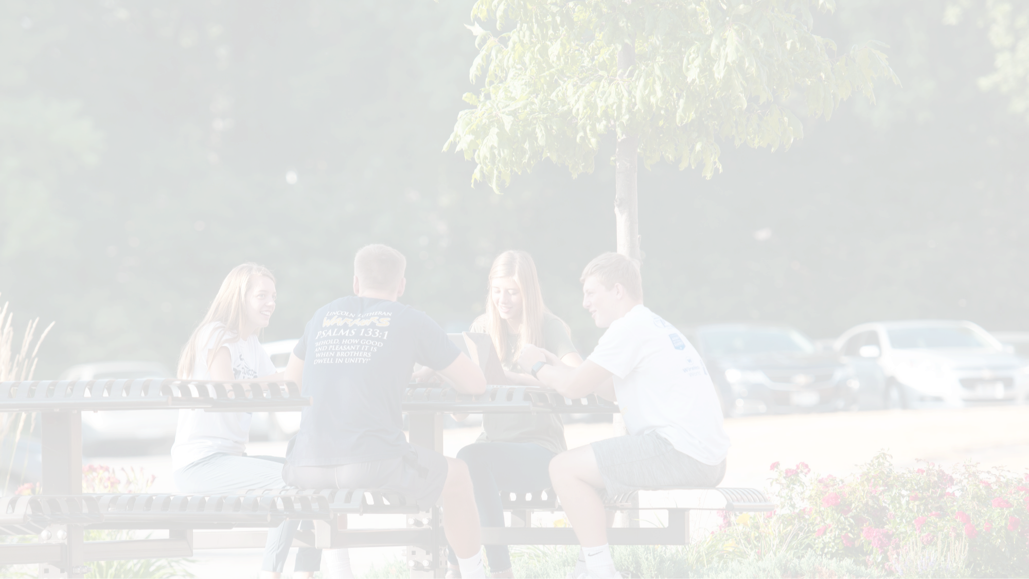 Group of friends on a picnic table