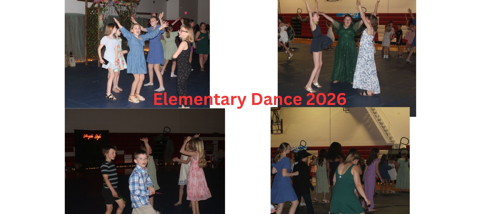 Students dancing at the Elementary Dance in 2 separate pictures