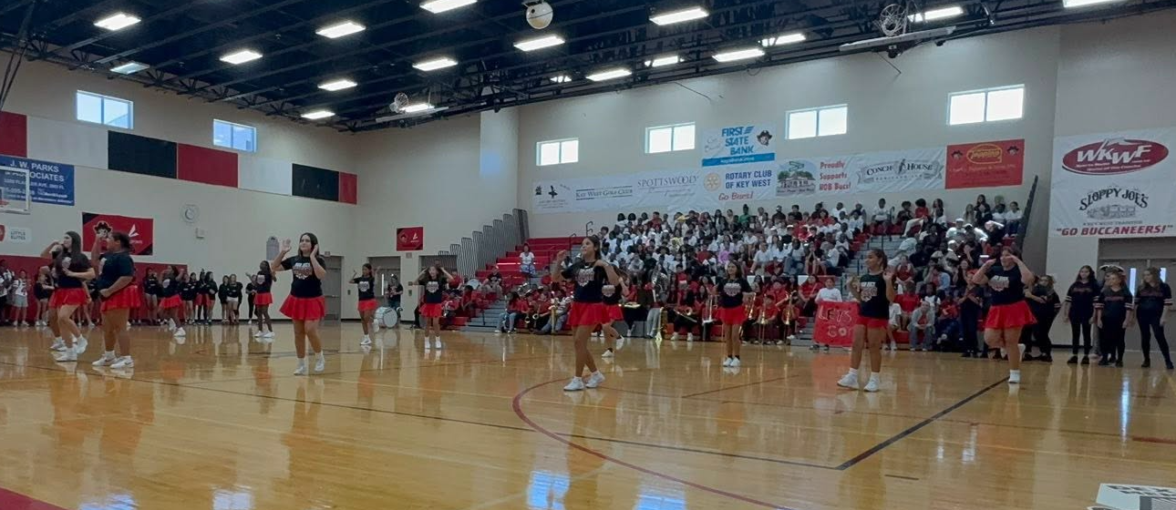 Pep Rally with cheerleaders and audience