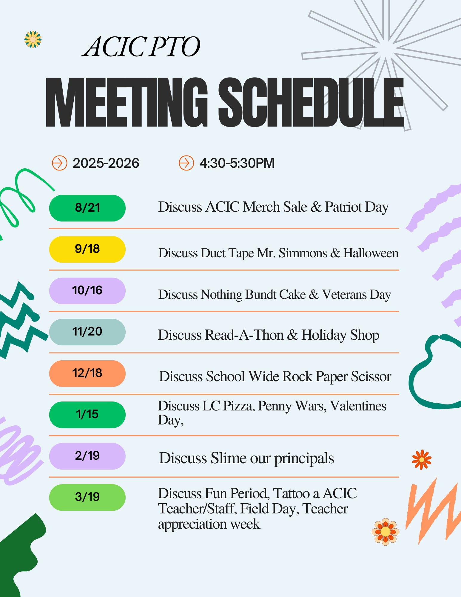 PTO meeting schedule