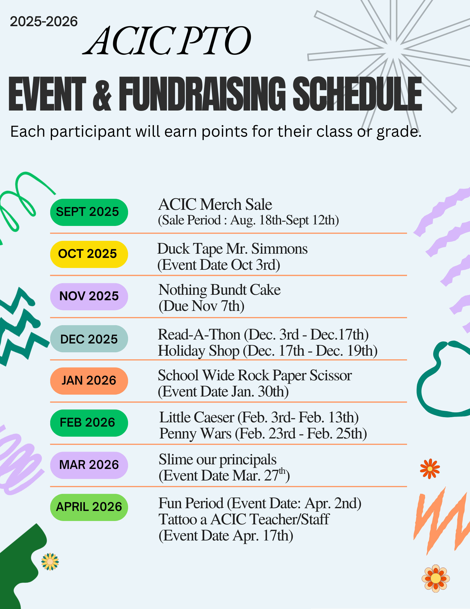 PTO event and fundraiser schedule