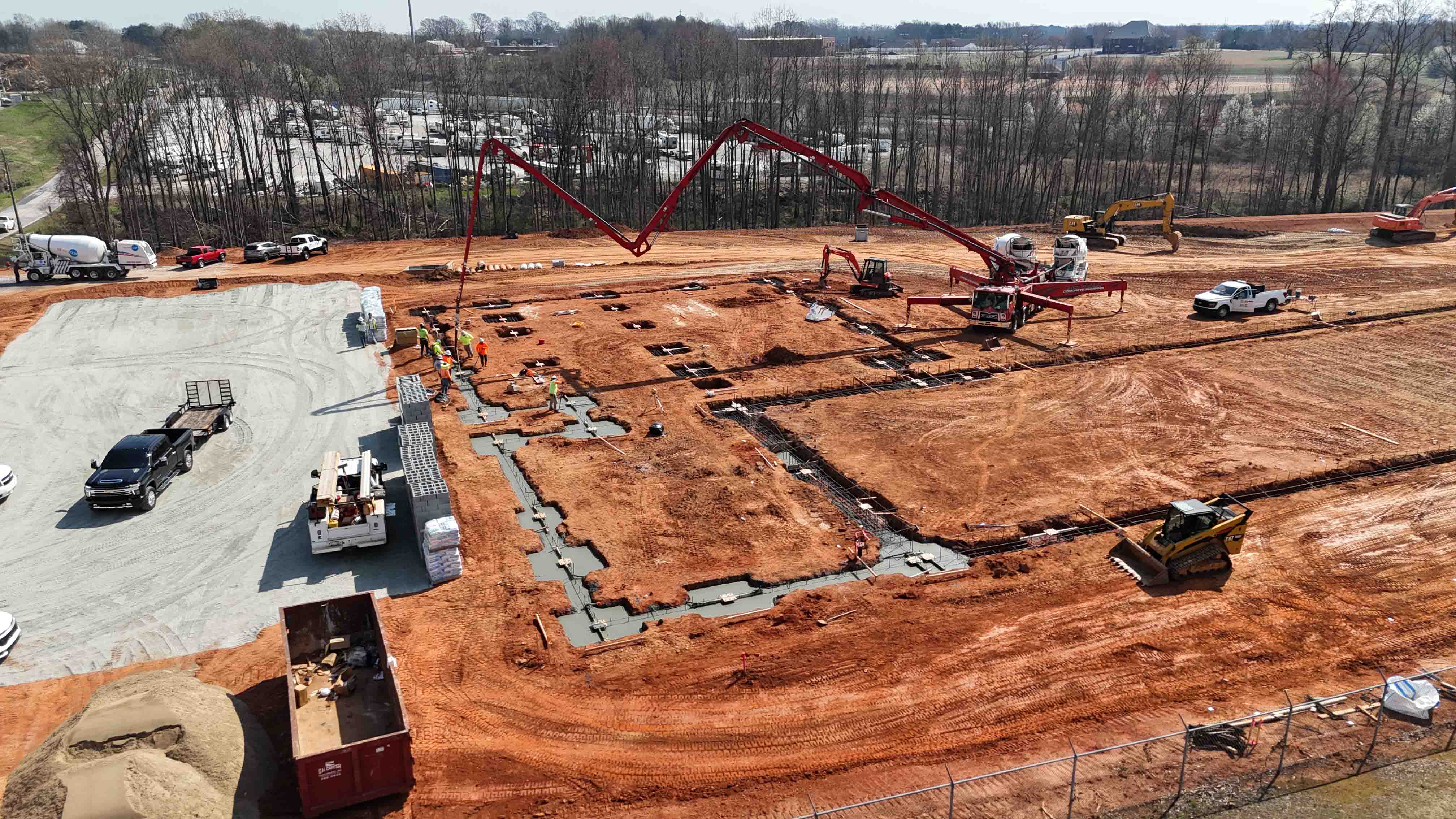 Public Safety Training Center Concrete Pad Pouring March 2025 Overhead Drone Shot