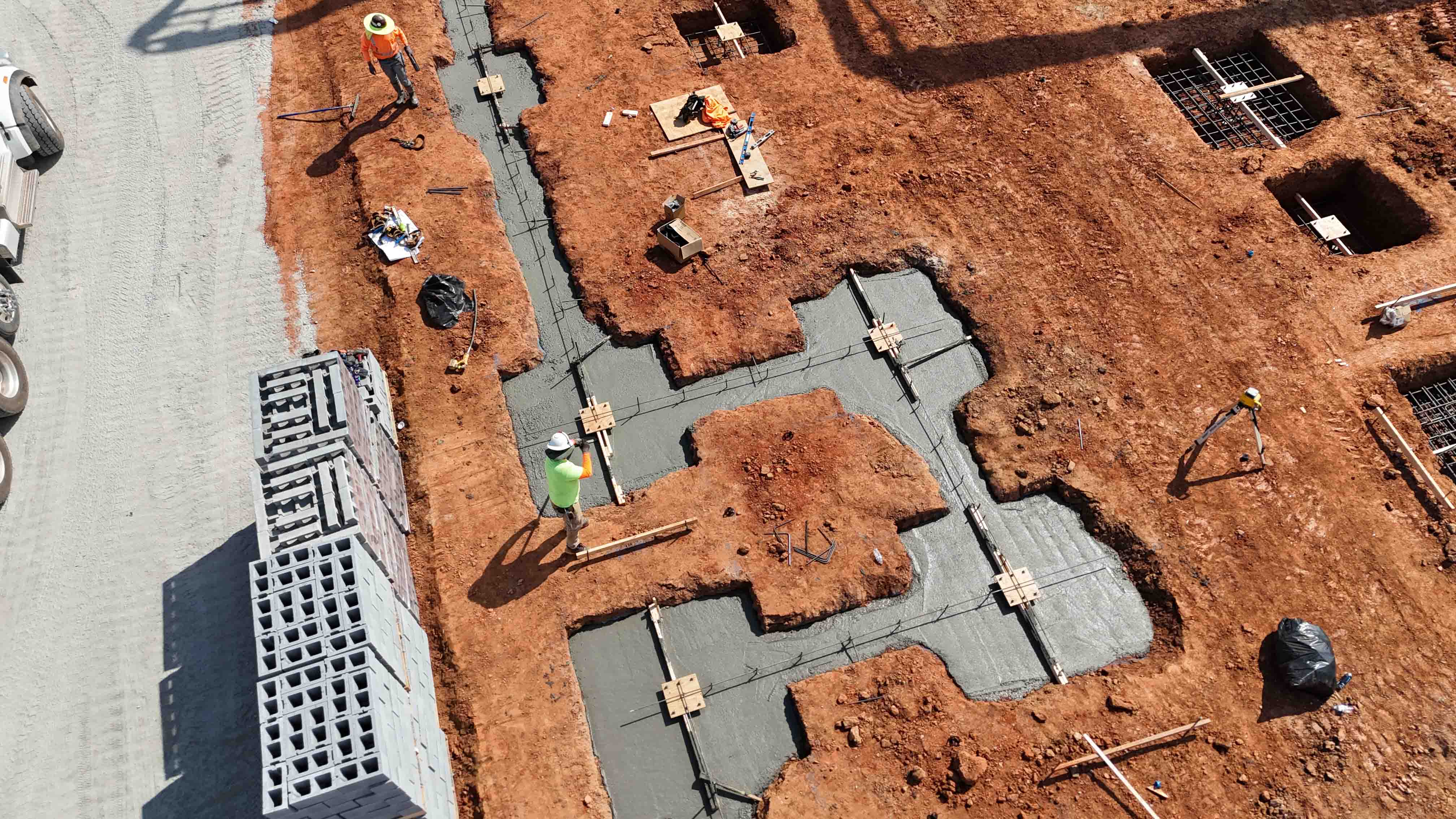 Public Safety Training Center Concrete Pad Pouring March 2025 Overhead Drone Shot