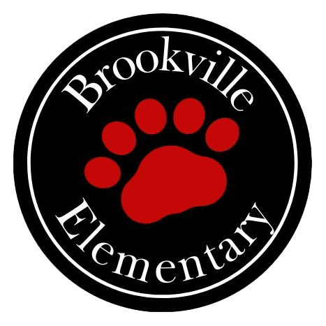 Brookville Elementary Logo Black background with red paw print