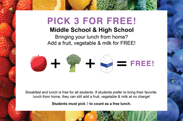 pick three for free at middle school & high school