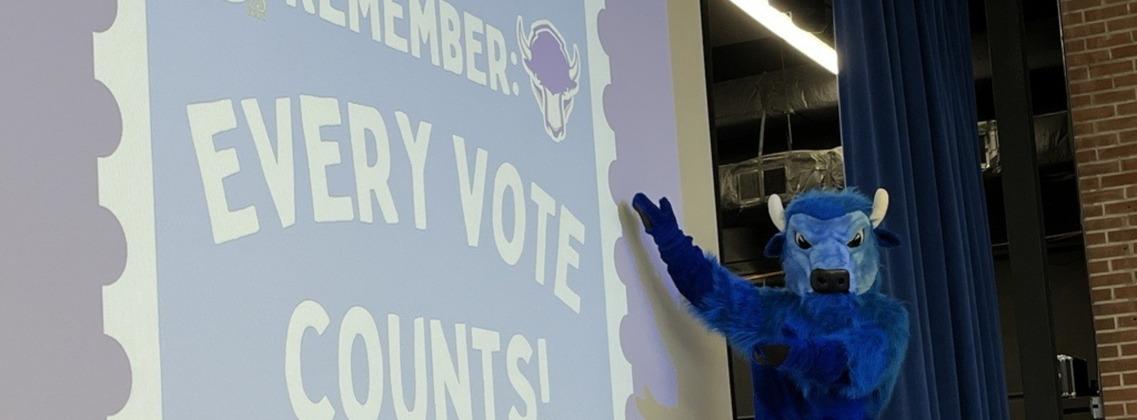 bison pointing at "Every vote counts"