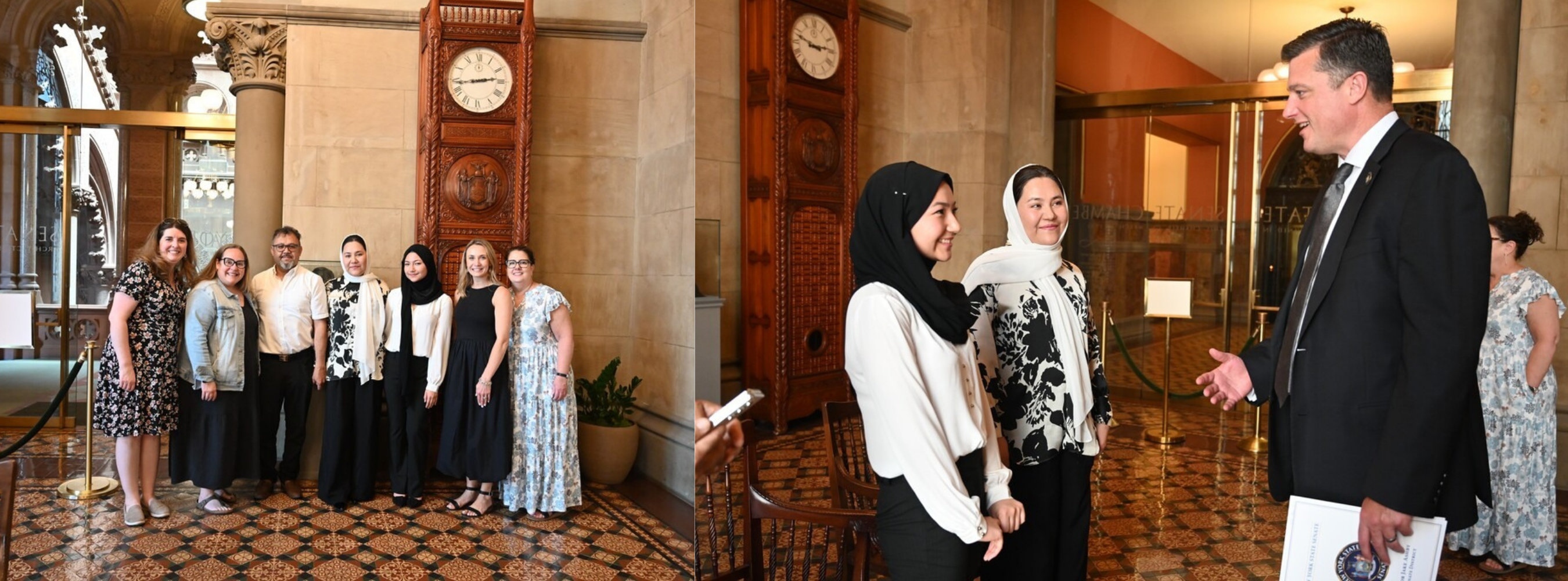 A student meets with a State Senator who honors her for her award winning poetry.