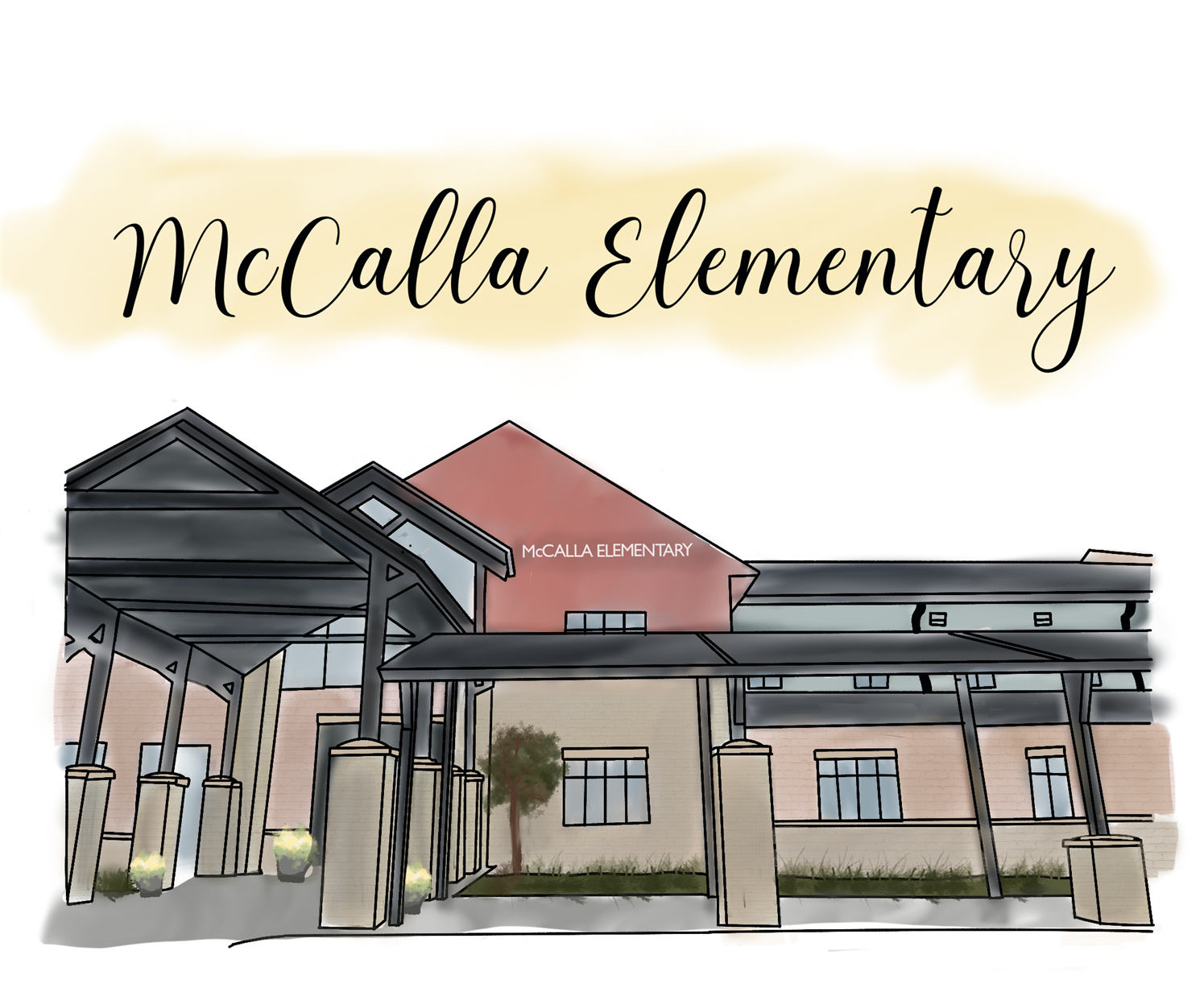 Watercolor pencil drawing of McCalla Elementary