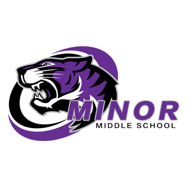 Minor Middle School Logo, Purple, Black and White Tiger