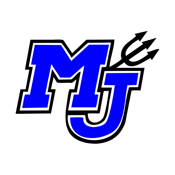 Mortimer Jordan High School Logo, blue and black with trident