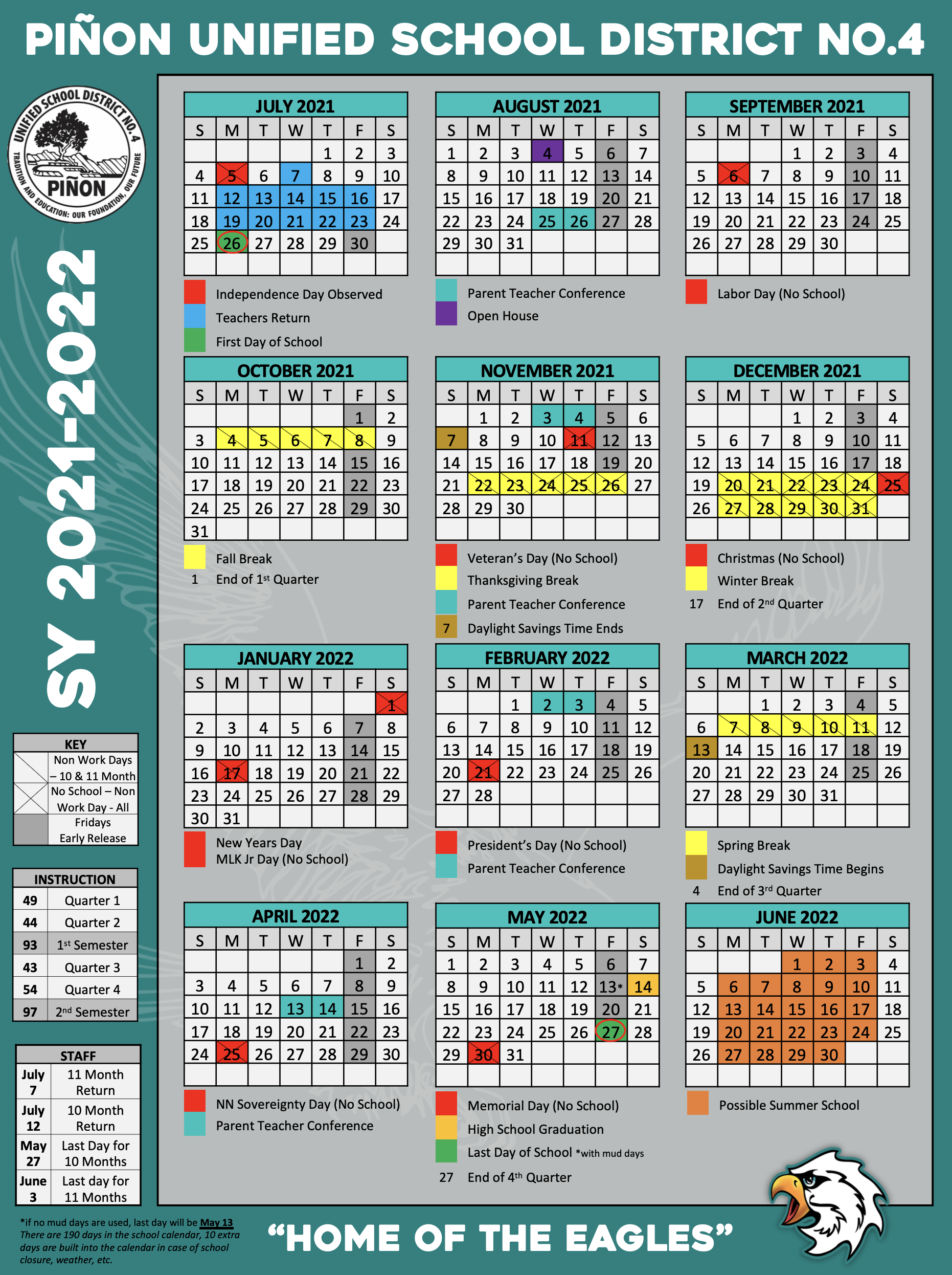Poway Usd Calendar 2022 School Year Calendars | Piñon Unified School District
