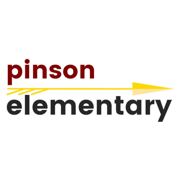 Pinson Elementary School Logo, burgundy and gold colors, gold arrow in the middle