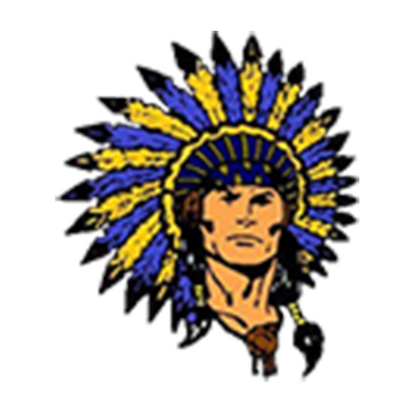 Warrior Elementary Logo, Indian head with blue and yellow feathers