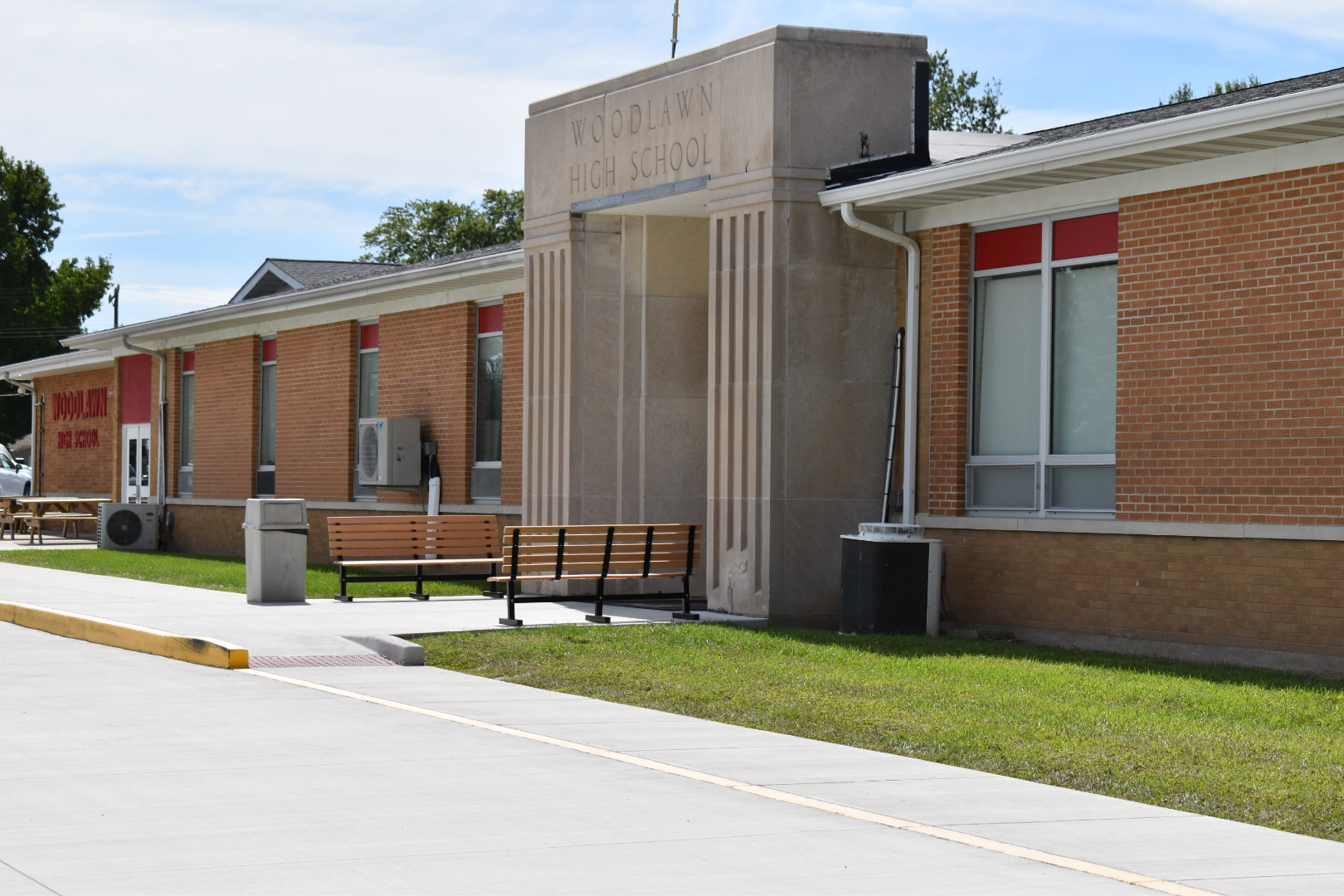 The present main building of Woodlawn High School was built in 1949