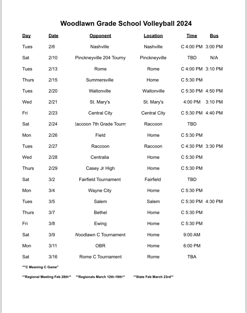 volleyball schedule