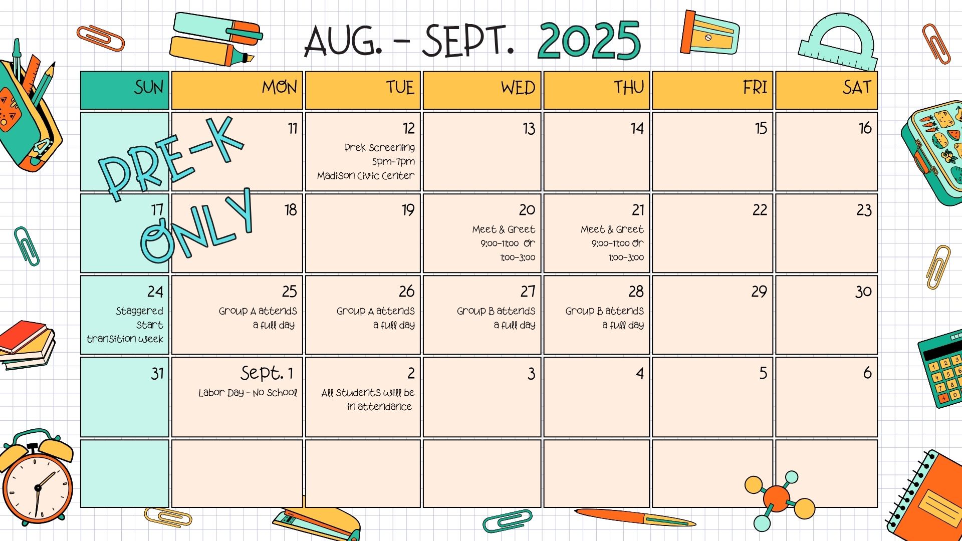 PreK Transition Calendar