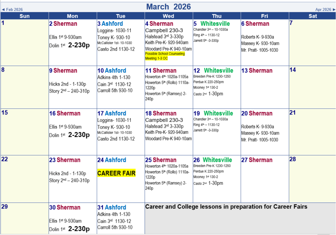 November School Counseling Calendar