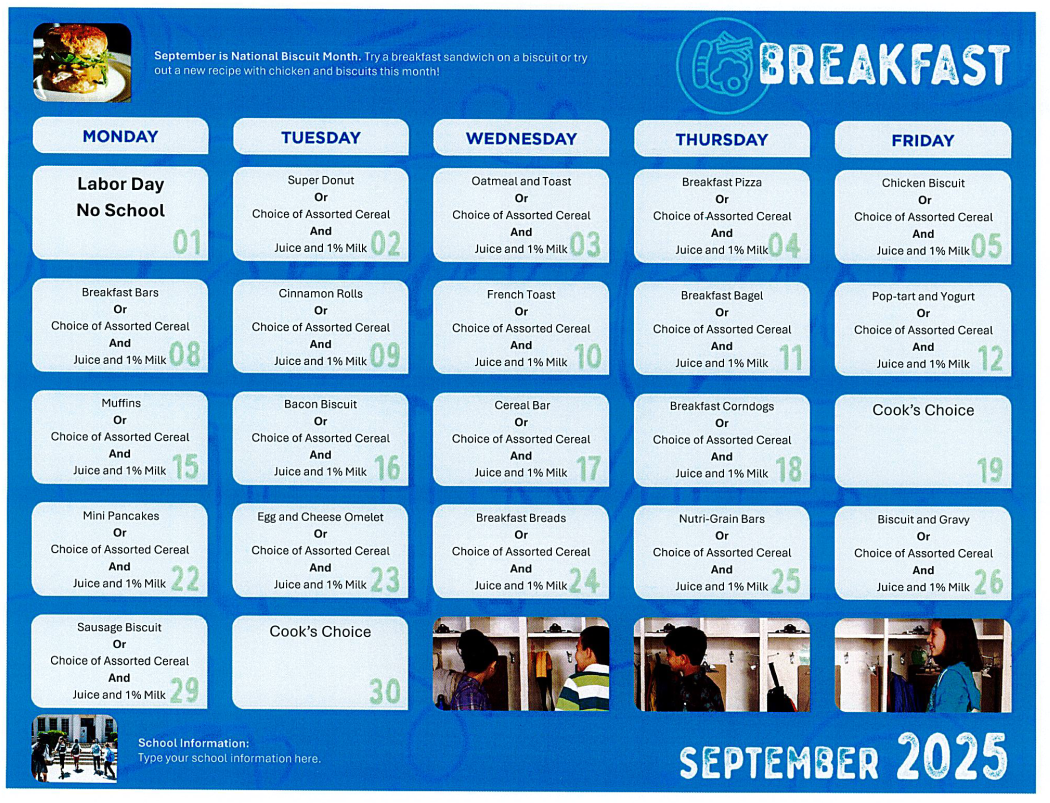 BCS September 2025 Breakfast Menu
