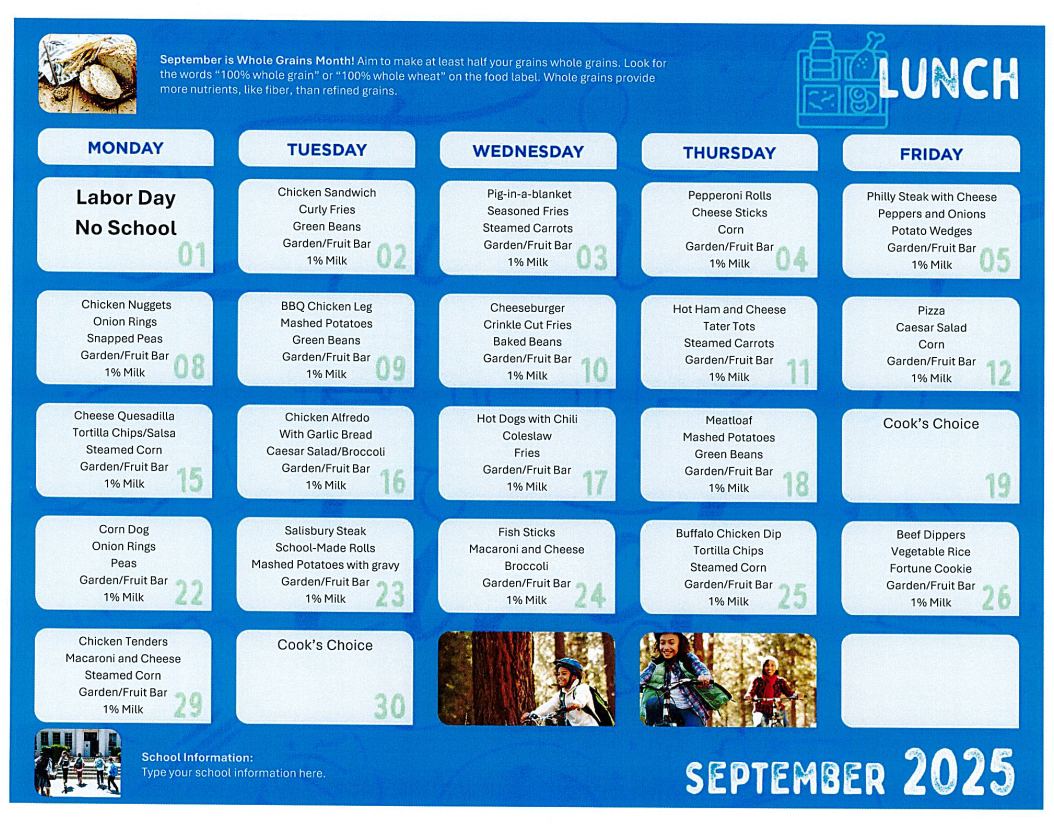 BCS September 2025 Lunch Menu