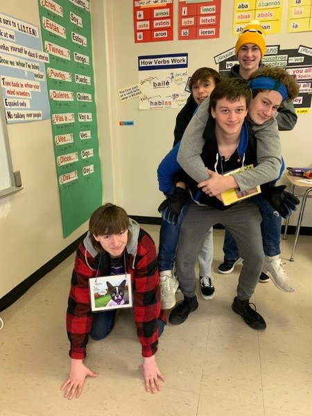 Students acting out a graphic novel