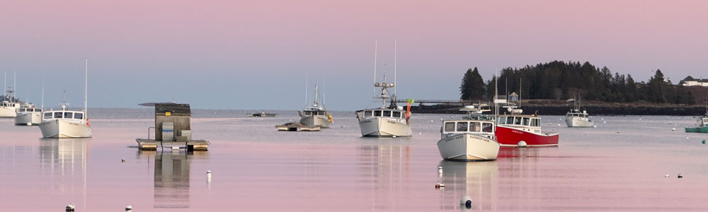 Boats on Ocean, Pink Sky