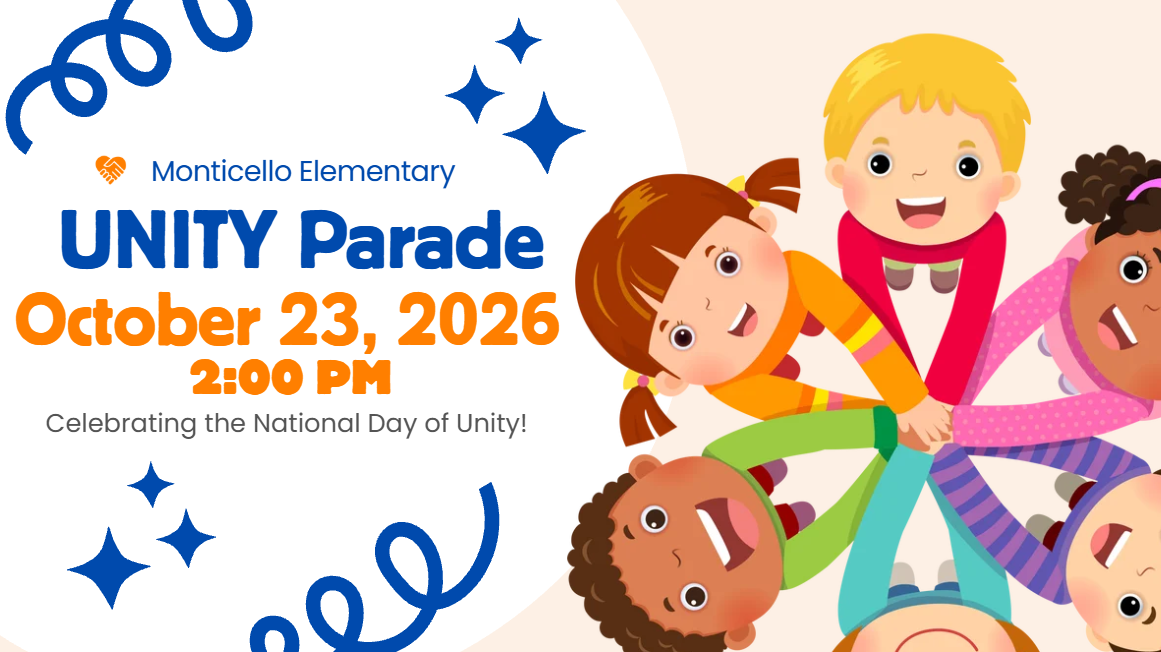 Monticello Elementary Unity Day Parade October 23, 2026 at 2 PM, celebrating the National Day of Unity