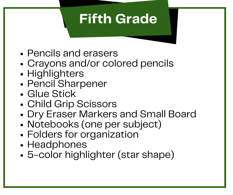 Fifth Grade Supplies