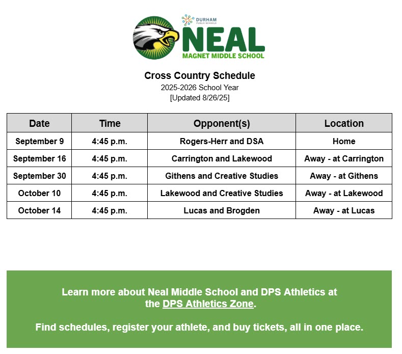 Cross Country Schedule for Fall 2025