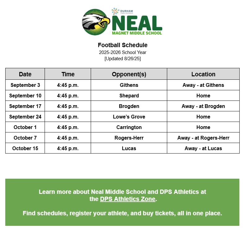 Football Schedule for Fall 2025