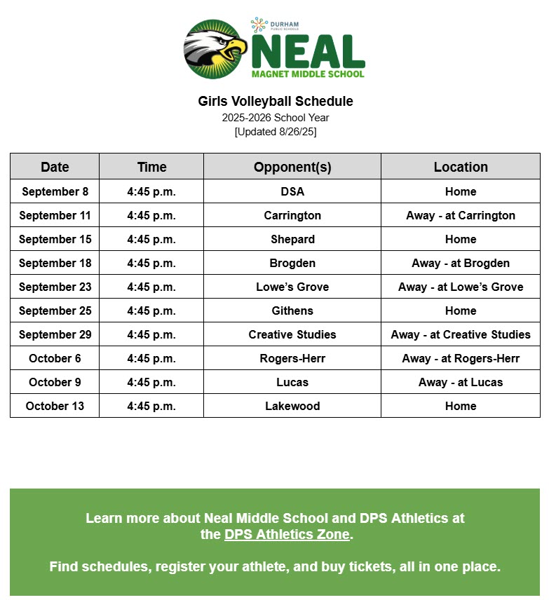 Volleyball Schedule for Fall 2025