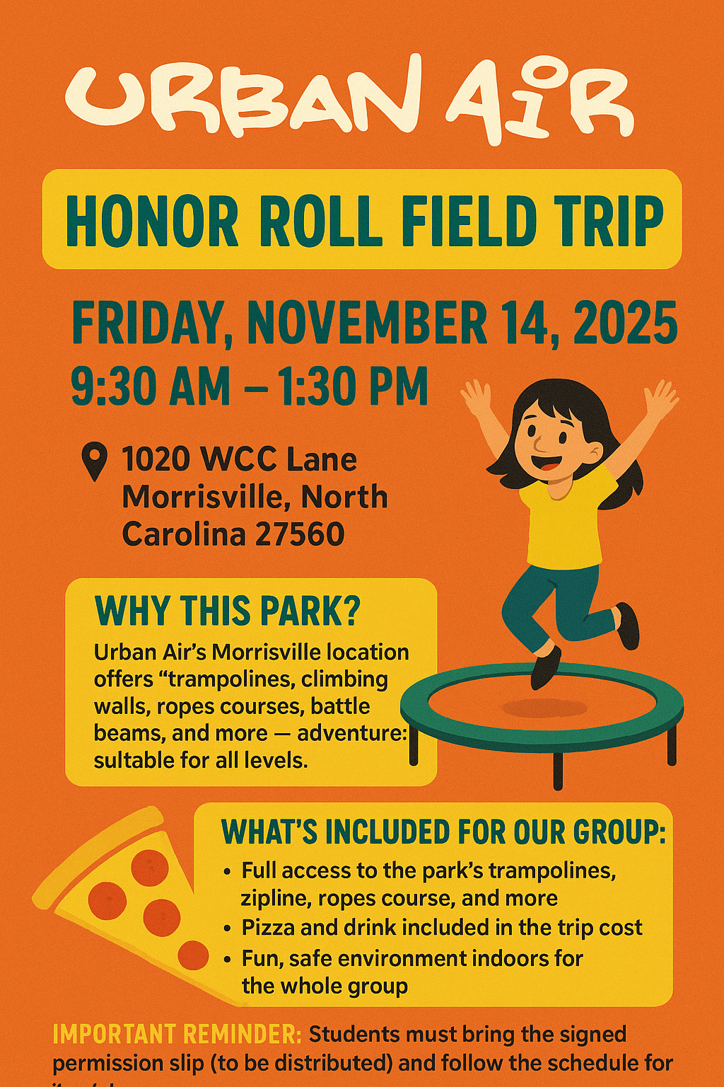 Urban Air Honor Roll Field Trip Information
