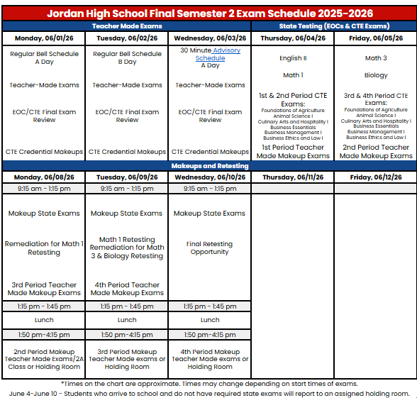 Spring Exam Schedule